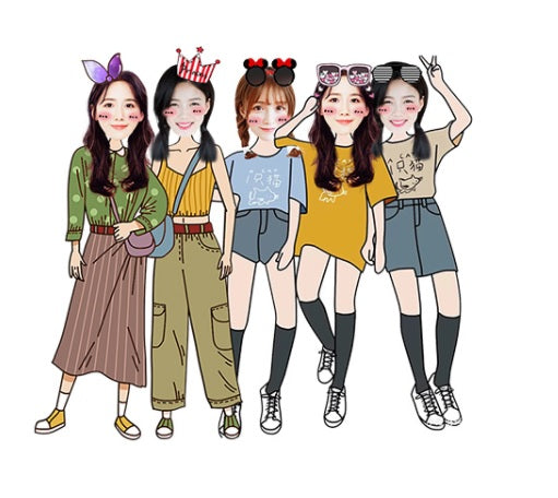 Five Person Cartoon Design Keychain & Magnet