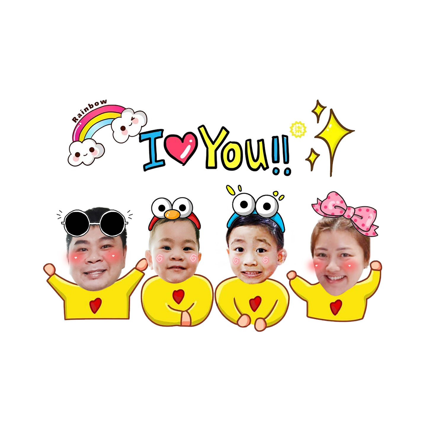 Four Person Cartoon Design Keychain and Magnet