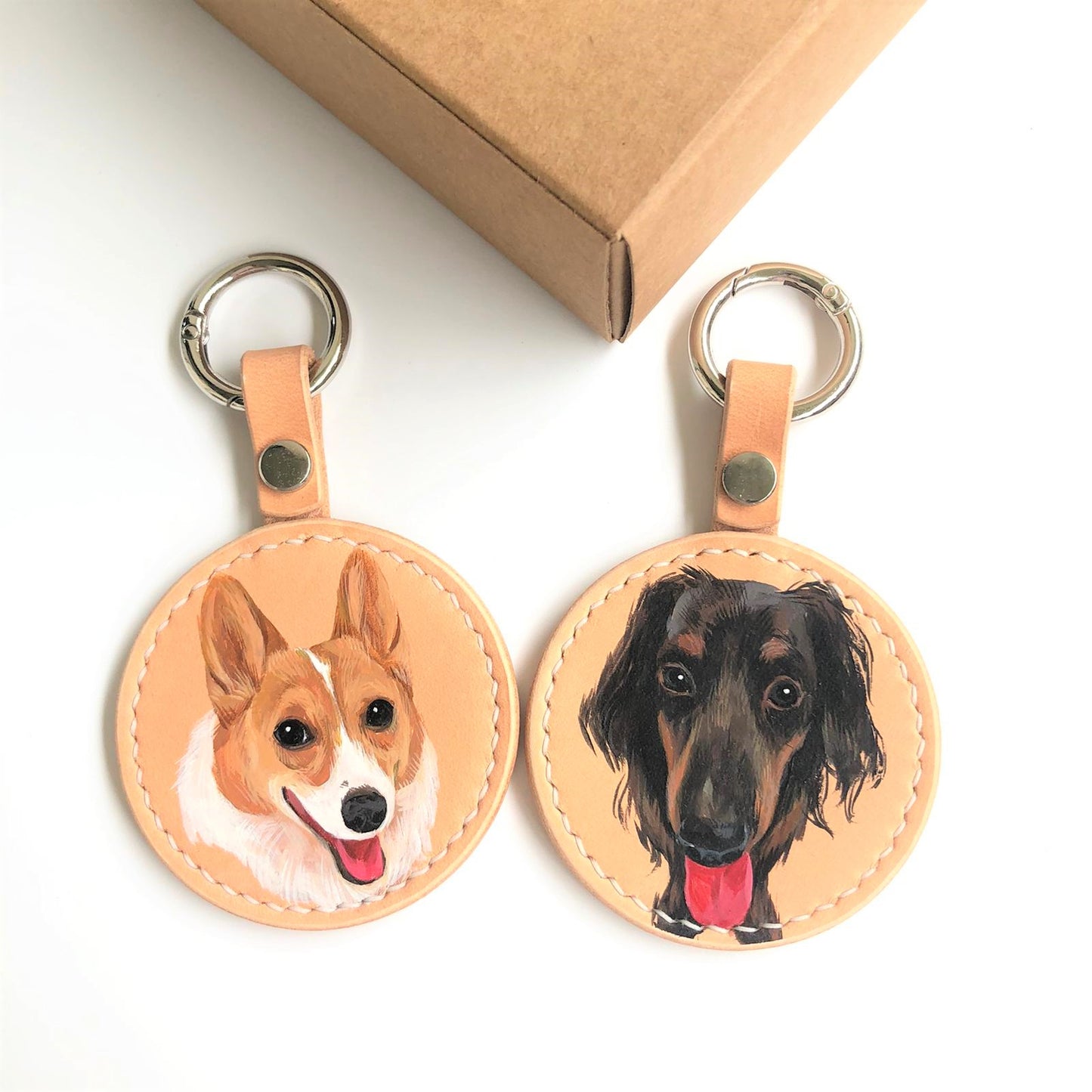 Hand-painted Pets Portrait on Leather Key Ring