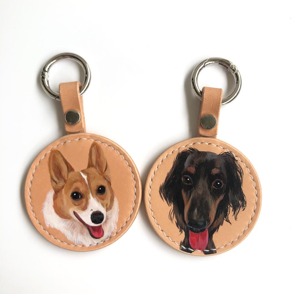 Hand-painted Pets Portrait on Leather Key Ring