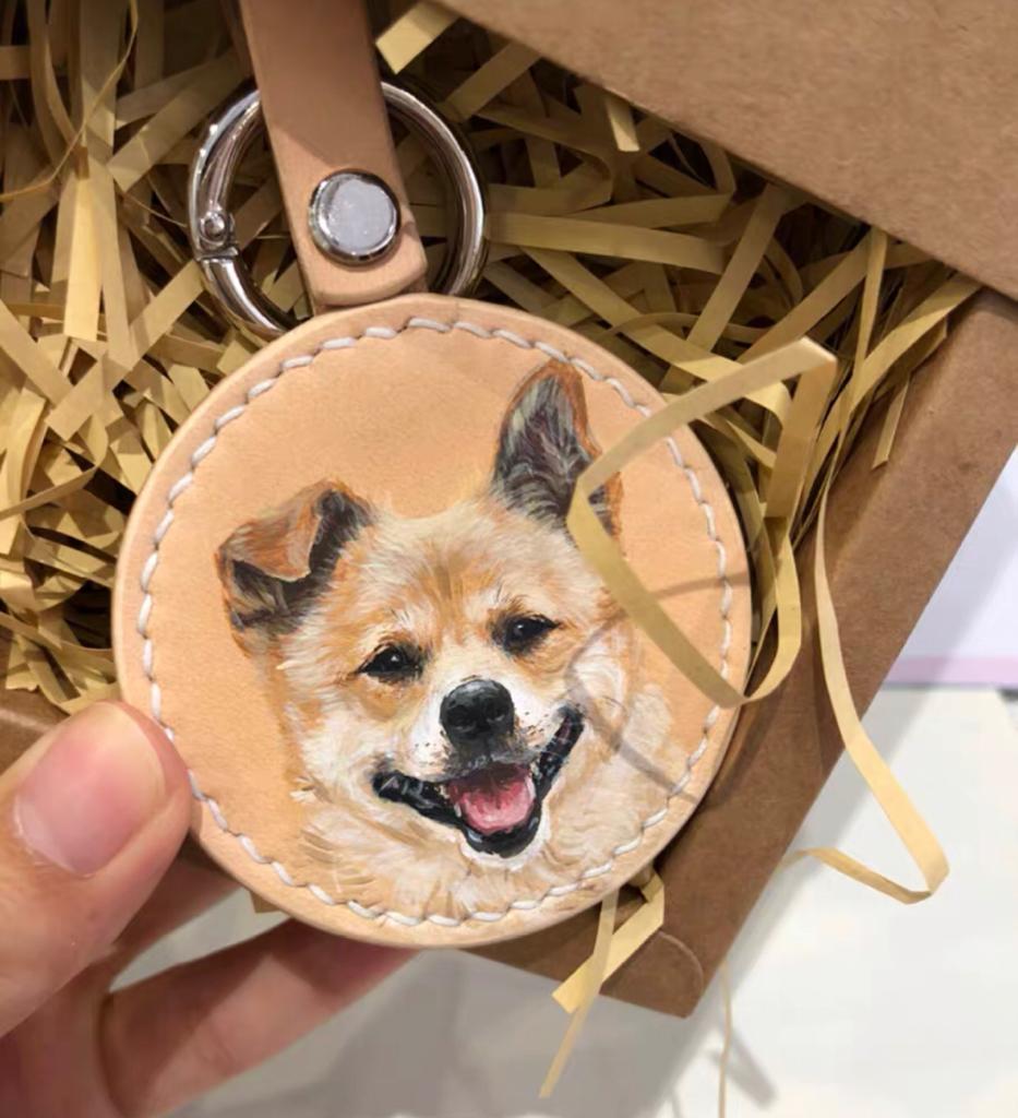 Hand-painted Pets Portrait on Leather Key Ring