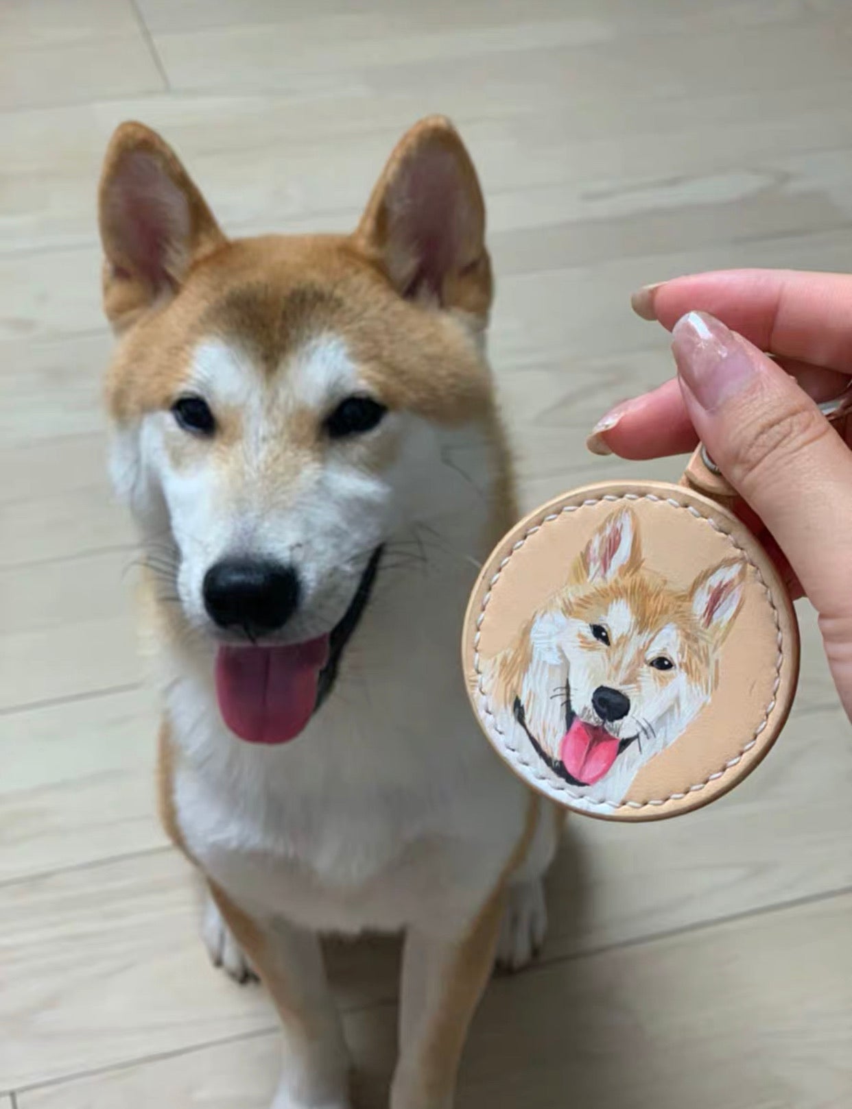 Hand-painted Pets Portrait on Leather Key Ring