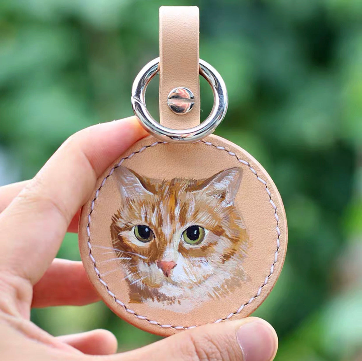 Hand-painted Pets Portrait on Leather Key Ring
