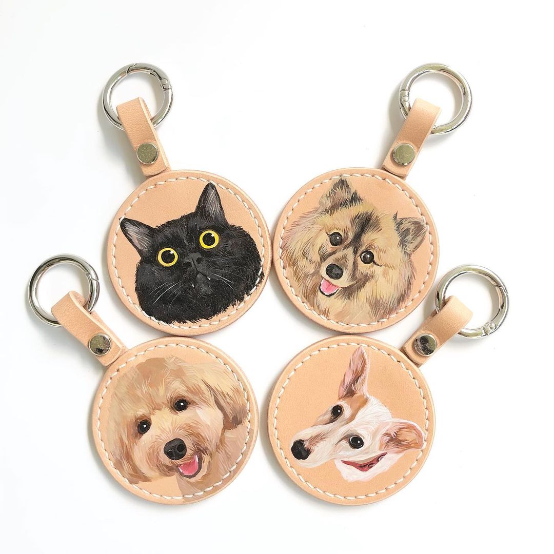 Hand-painted Pets Portrait on Leather Key Ring