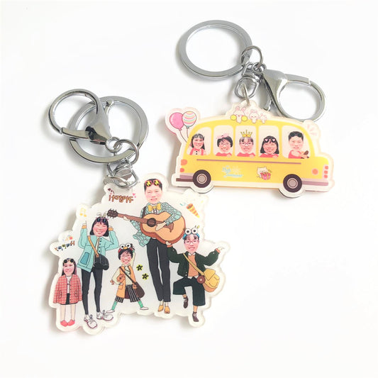 Five Person Cartoon Design Keychain & Magnet