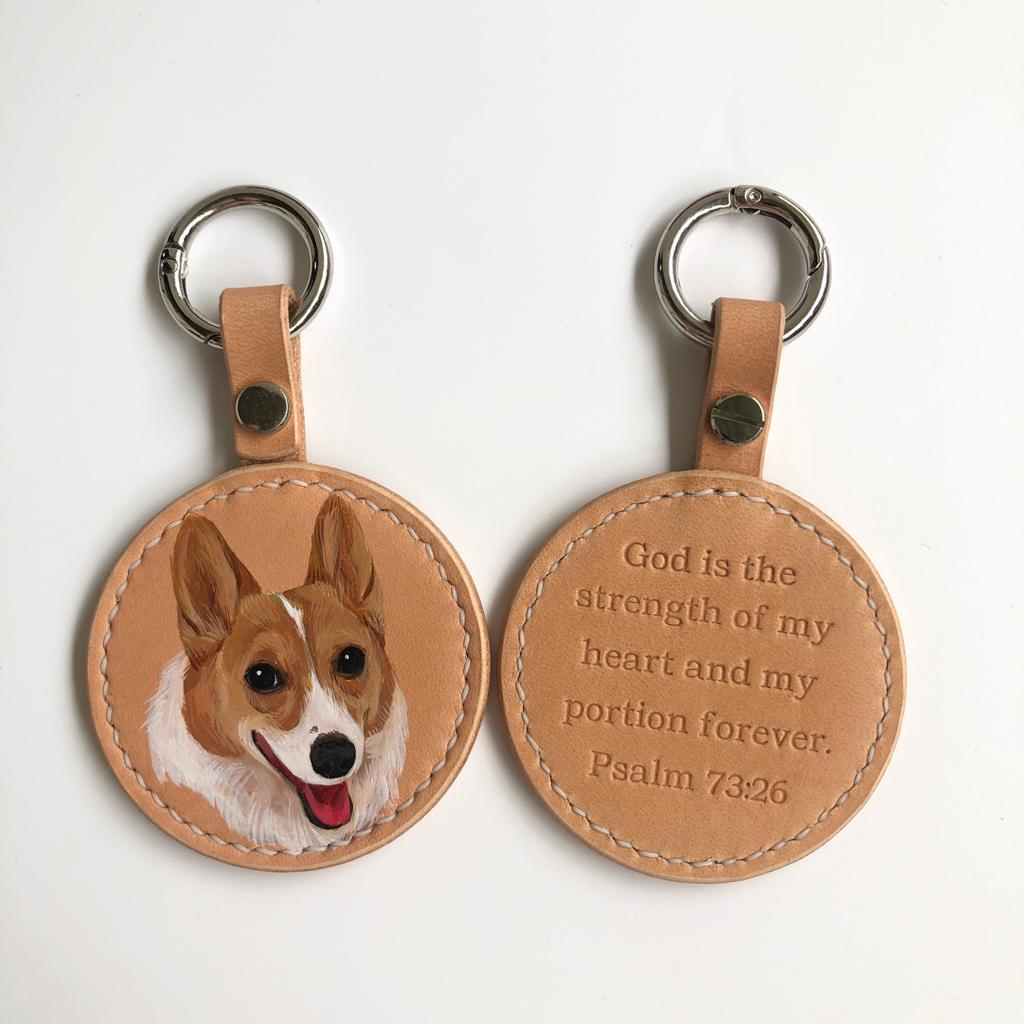 Hand-painted Pets Portrait on Leather Key Ring