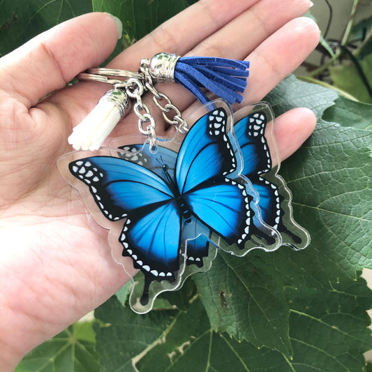 Monarch Butterfly Acrylic Keychain With Faux Tassel