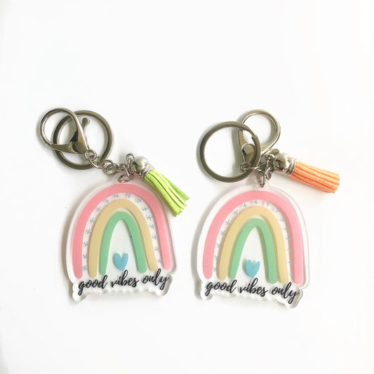 Rainbow Good Vibes Only Tassel Keychain